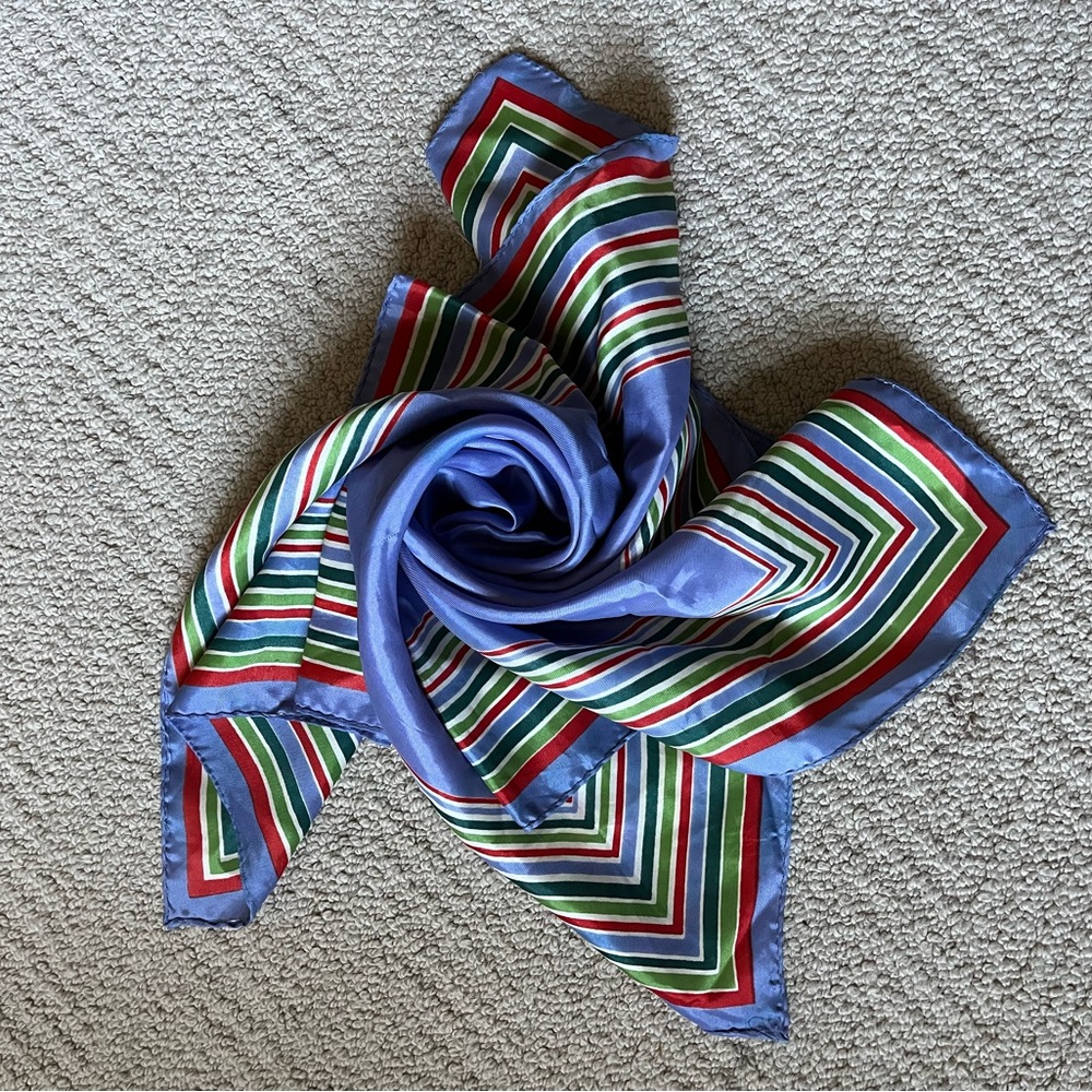 Vintage Lavender Scarf Striped Border Purple Green Rust Tones